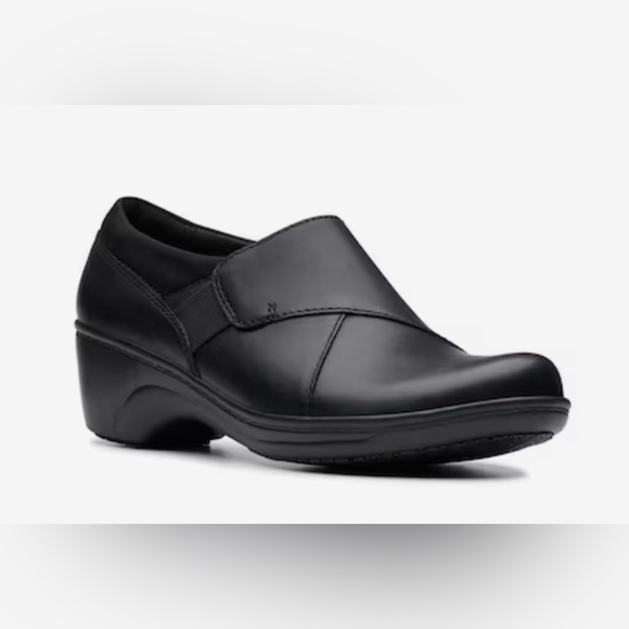 CLARKS Grasp High Work Slip Ons Slip Resistant Restaurant Black Leather Women’s - Picture 1 of 16
